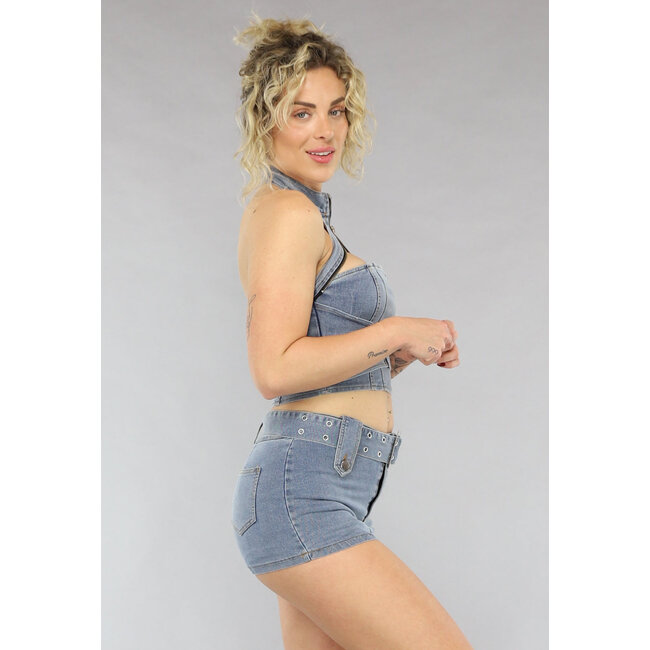 Blaues Denim Co Ord Set mit Gürtel
