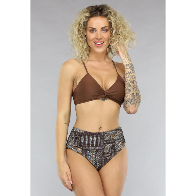 Braunes Twist Halter Bikinioberteil mit herausnehmbaren Pads