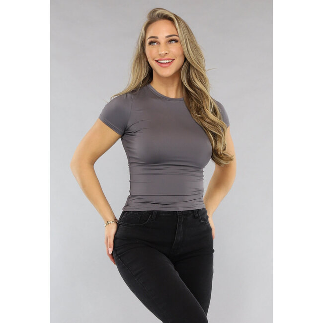 Graues Kurzarm-T-Shirt mit Stretch