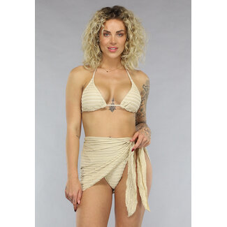 Beigefarbenes gewelltes Bikini-Set mit Rock