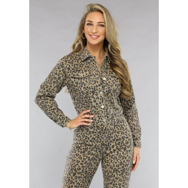 Dehnbarer, langärmeliger Denim-Overall mit Panther-Print