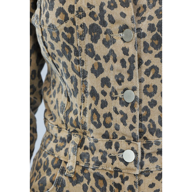 Dehnbarer, langärmeliger Denim-Overall mit Panther-Print