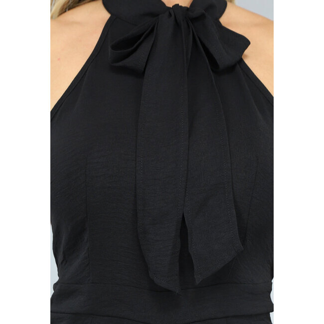 Schwarzer Träger-Jumpsuit mit Schleifendetail
