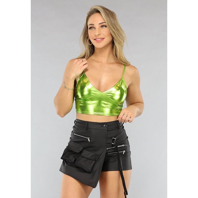 Grünes Metallic-Crop-Top