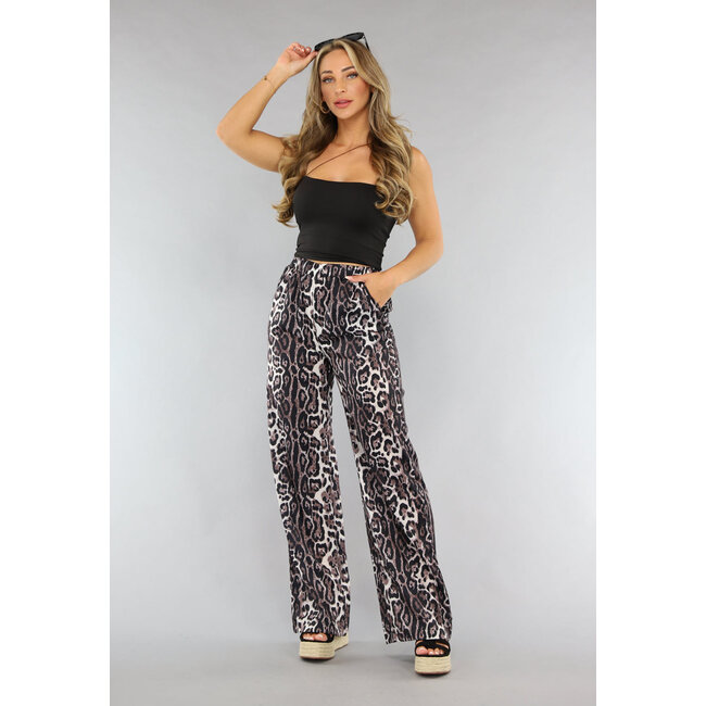 Hose mit weitem Bein und hoher Taille Tall Panther Print