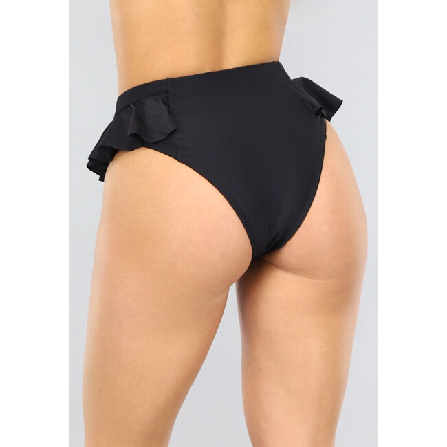 Schwarzes Maxi-Bikini-Unterteil mit hoher Taille und Rüschen