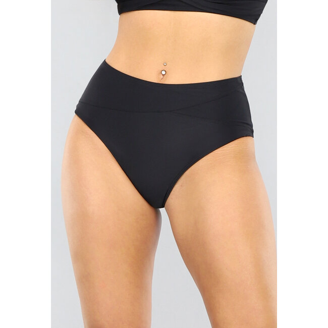 Schwarzes Bikini-Unterteil mit hoher Taille (Scrunch)