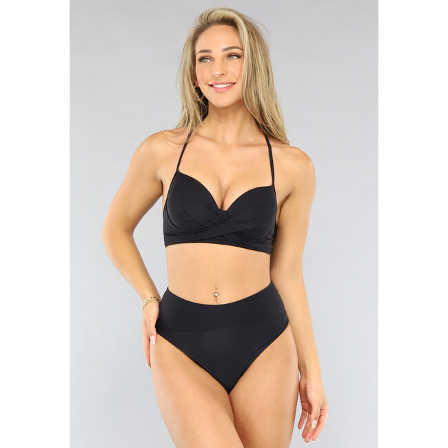 Schwarzes Bikini-Unterteil mit hoher Taille (Scrunch)