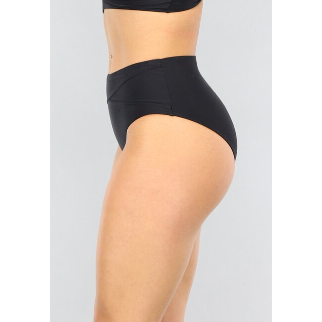 Schwarzes Bikini-Unterteil mit hoher Taille (Scrunch)
