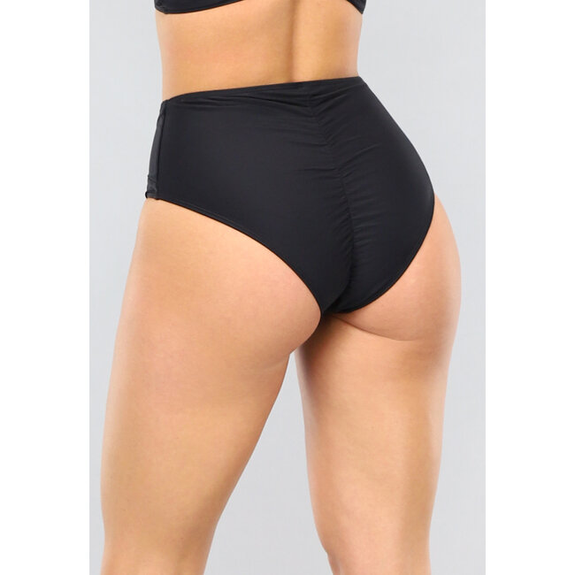 Schwarzes Bikini-Unterteil mit hoher Taille (Scrunch)
