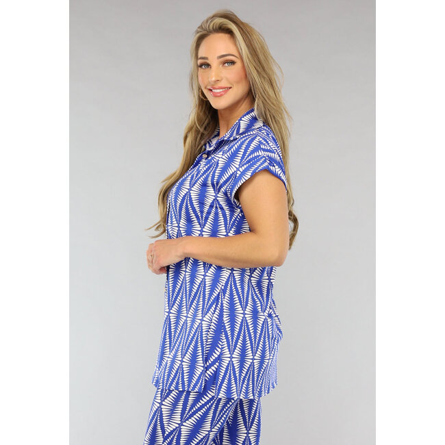 Blaue Bluse mit breitem Druck aus Stretch-Stoff