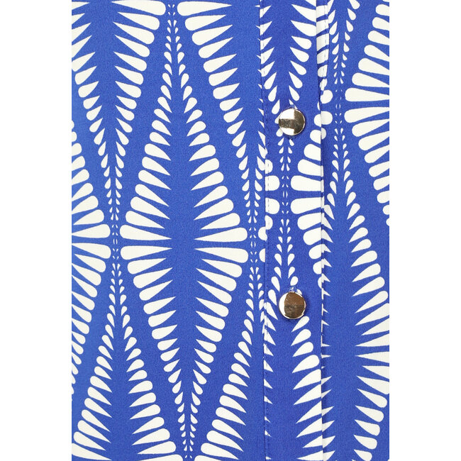 Blaue Bluse mit breitem Druck aus Stretch-Stoff