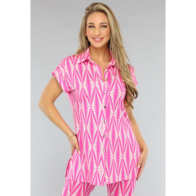Weite Bluse mit separatem Fuchsia-Druck