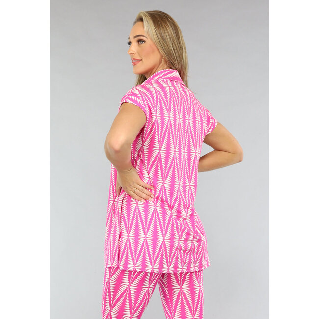 Weite Bluse mit separatem Fuchsia-Druck