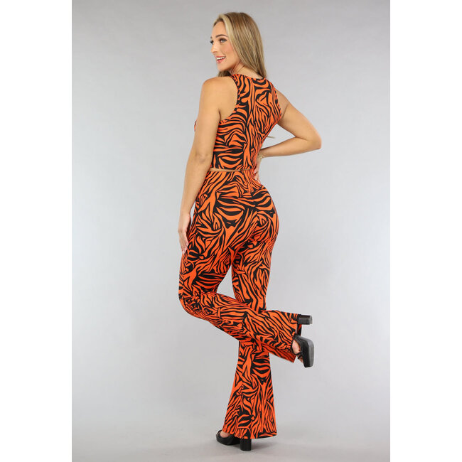 Orangefarbenes Stretch-Crop-Top mit Zebradruck