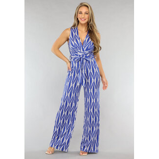 Tall Overslag Print Jumpsuit mit Taillenband in Blau