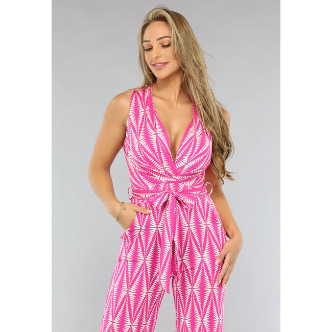 Fuchsia Print Jumpsuit mit Verzögerung und Stretch