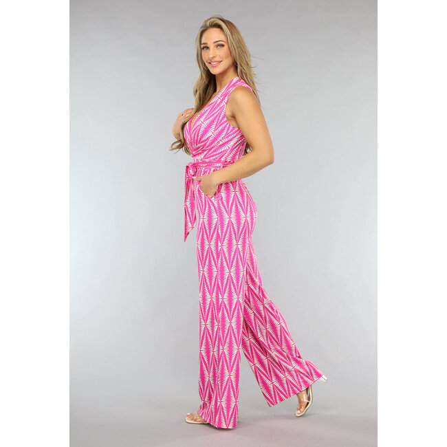 Fuchsia Print Jumpsuit mit Verzögerung und Stretch