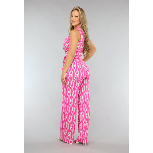 Fuchsia Print Jumpsuit mit Verzögerung und Stretch