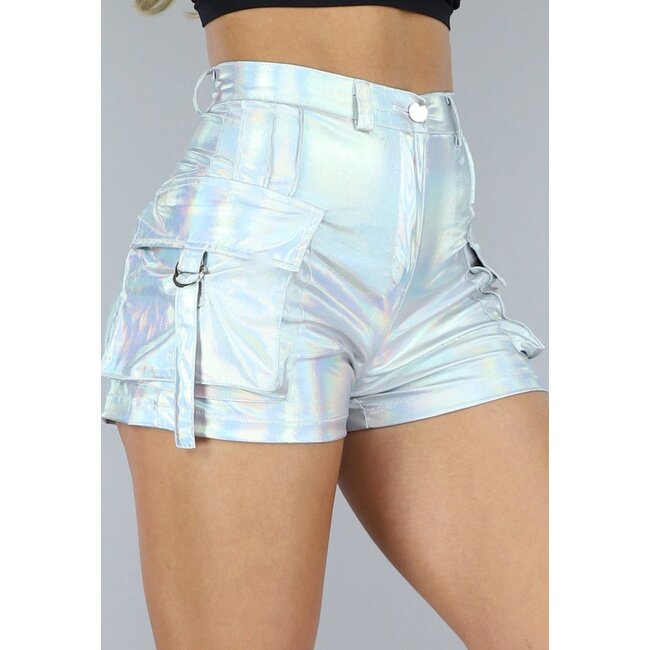 Holografische Cargo-Shorts in Silber
