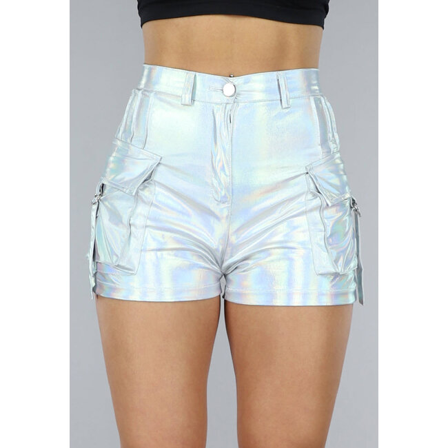 Holografische Cargo-Shorts in Silber