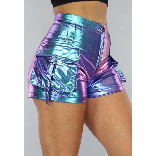 Türkisfarbene holografische Cargo-Shorts
