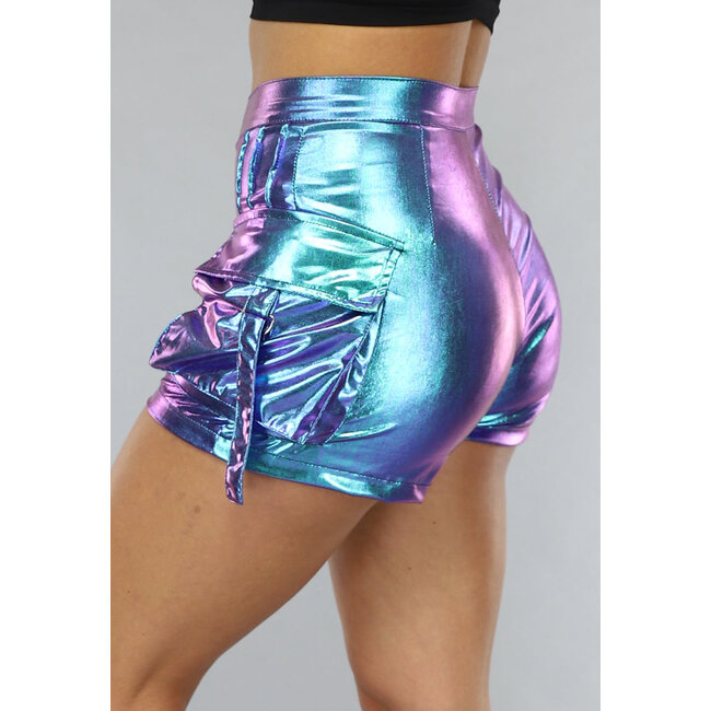 Türkisfarbene holografische Cargo-Shorts