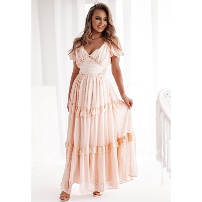 Lachsrosa Maxikleid mit Punkte-Effekt