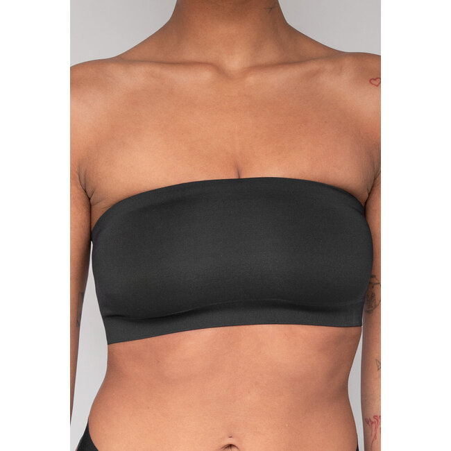 Schwarzes dehnbares Bandeau-Top mit Anti-Rutsch-Rand
