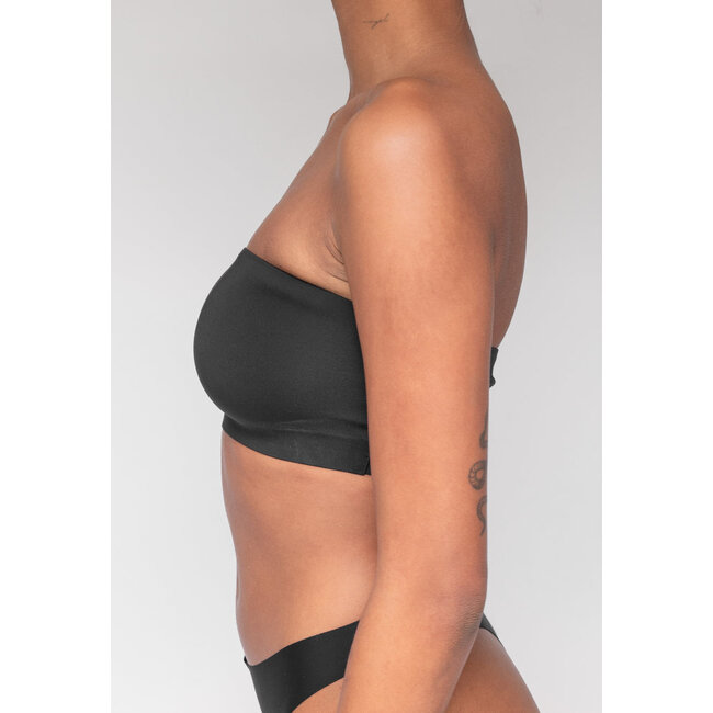 Schwarzes dehnbares Bandeau-Top mit Anti-Rutsch-Rand