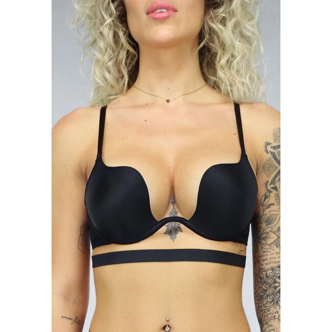 Schwarzer Push-up-BH mit tiefem Ausschnitt und Bügeln