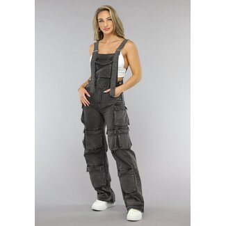 Graue Cargo-Gartenhosen mit weitem Bein