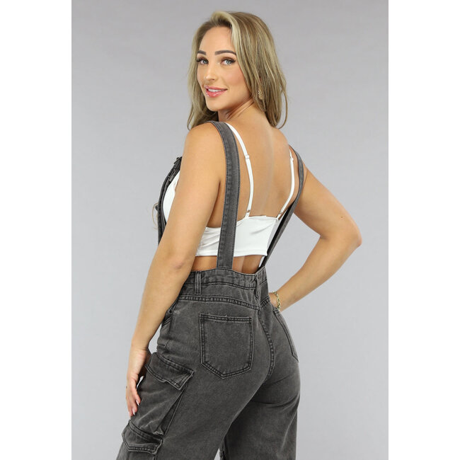 Graue Cargo-Gartenhosen mit weitem Bein
