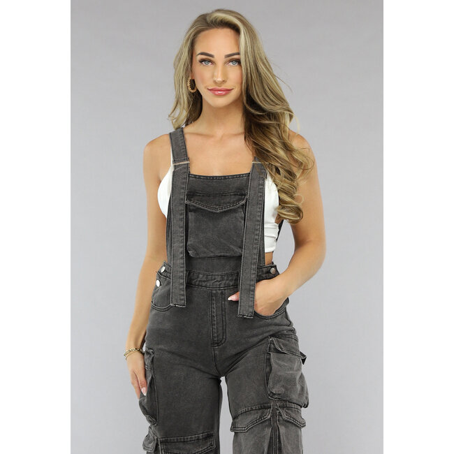 Graue Cargo-Gartenhosen mit weitem Bein