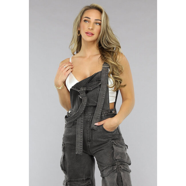 Graue Cargo-Gartenhosen mit weitem Bein