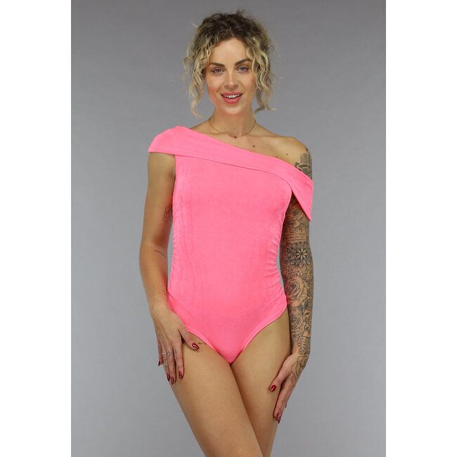 Neonrosa Ein-Schulter-Bodysuit