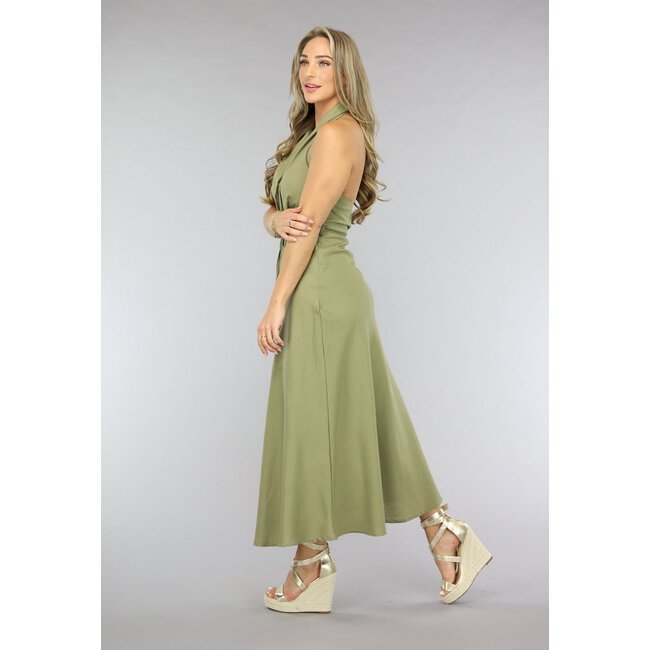 Khaki Sommerkleid im Skater Modell