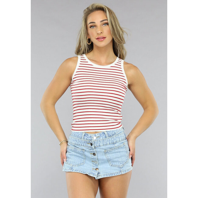 Weißes Crop Top mit roten Streifen