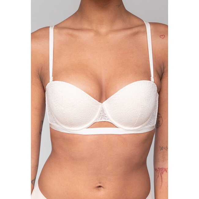 Beigefarbener Push-Up Bügel-BH mit abnehmbaren Trägern aus Spitze