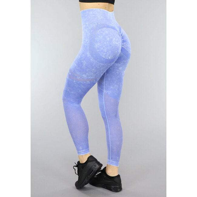 Hellblaue Sport-Leggings mit Fischnetz-Detail