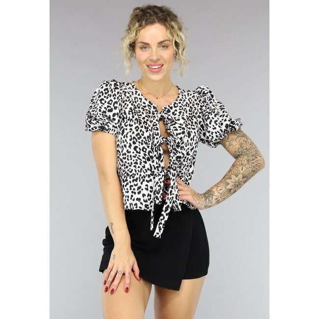 Bluse mit Pantherprint und Schleifendetails