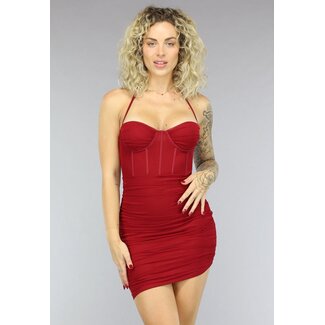 Weinrotes plissiertes Mesh-Korsettkleid