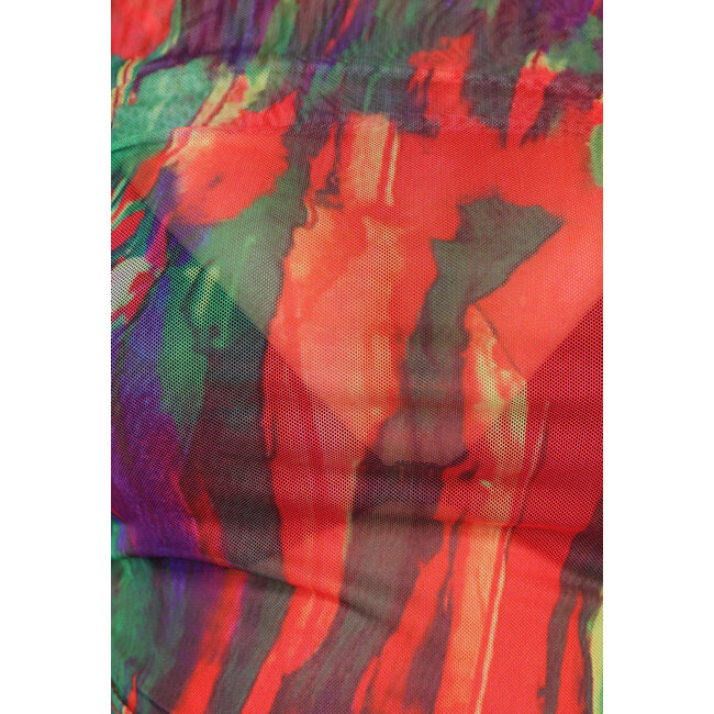 Rotes langärmeliges Mesh-Top mit Schleifendetail