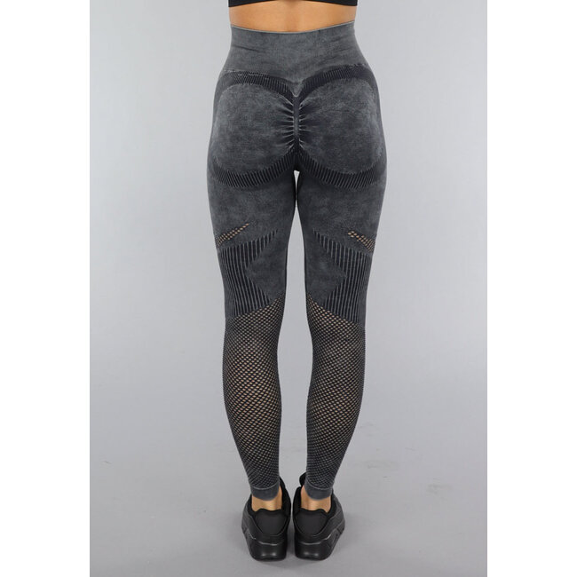 Anthrazitfarbene Scrunch Sport-Leggings mit Löchern