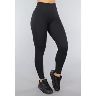 Schwarze Sport-Leggings mit hoher Taille aus Rippe