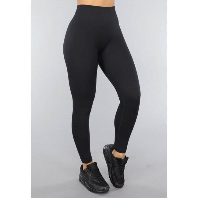 Schwarze Sport-Leggings mit hoher Taille aus Rippe