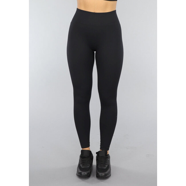 Schwarze Sport-Leggings mit hoher Taille aus Rippe