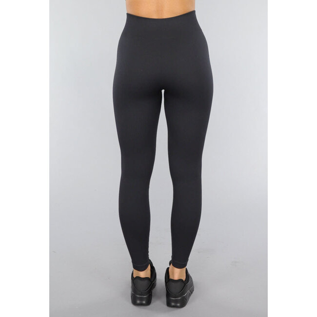 Schwarze Sport-Leggings mit hoher Taille aus Rippe