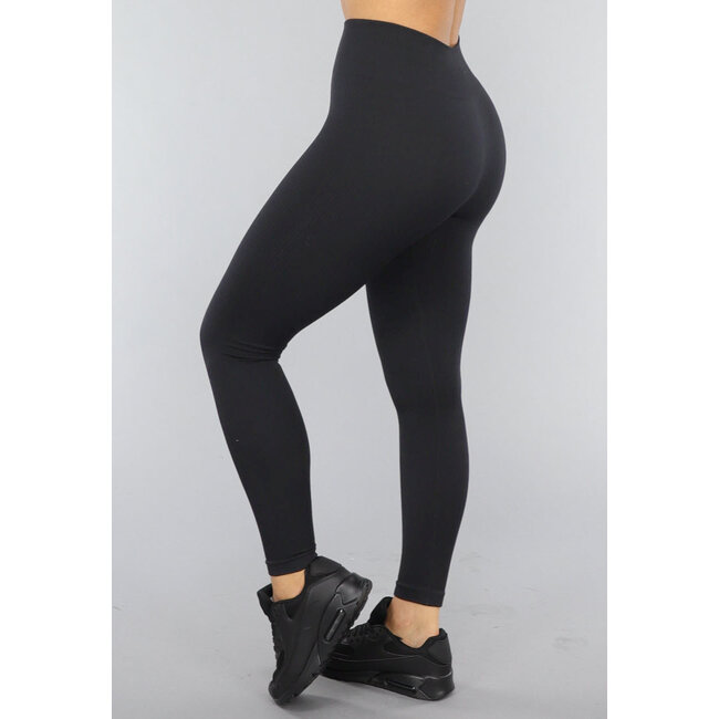 Schwarze Sport-Leggings mit hoher Taille aus Rippe