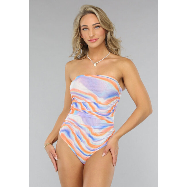 Trägerloser Mesh-Body in Lila und Orange